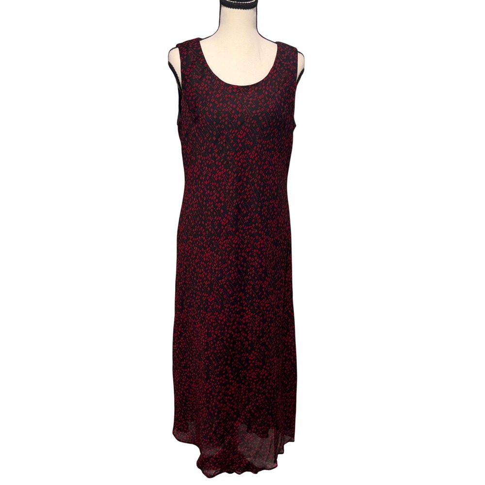 Geometric Diamond Print Sleeveless Maxi Dress Vintage Women 16P Red Studio I
